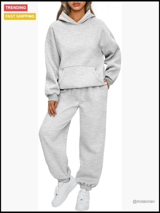 Pants - Oversized Hoodie Sweatsuit Set 50% Polyester 50% Cotton Loungewear